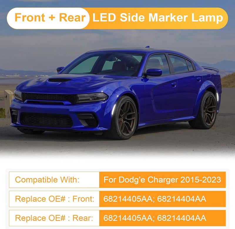 BORDAN LED Side Marker Lights Compatible with Dodge Charger 2015-2023, White Front & Rear Bumper Marker Lamps Smoked Len for Dodge Charger 2015 2016 2017 2018 2019 2020 2021 2022 2023, 4PCS - Image 2